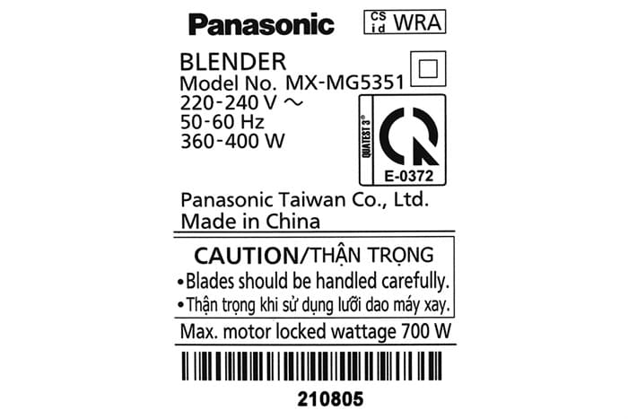 Máy xay sinh tố đa năng Panasonic MX-MG5351WRA